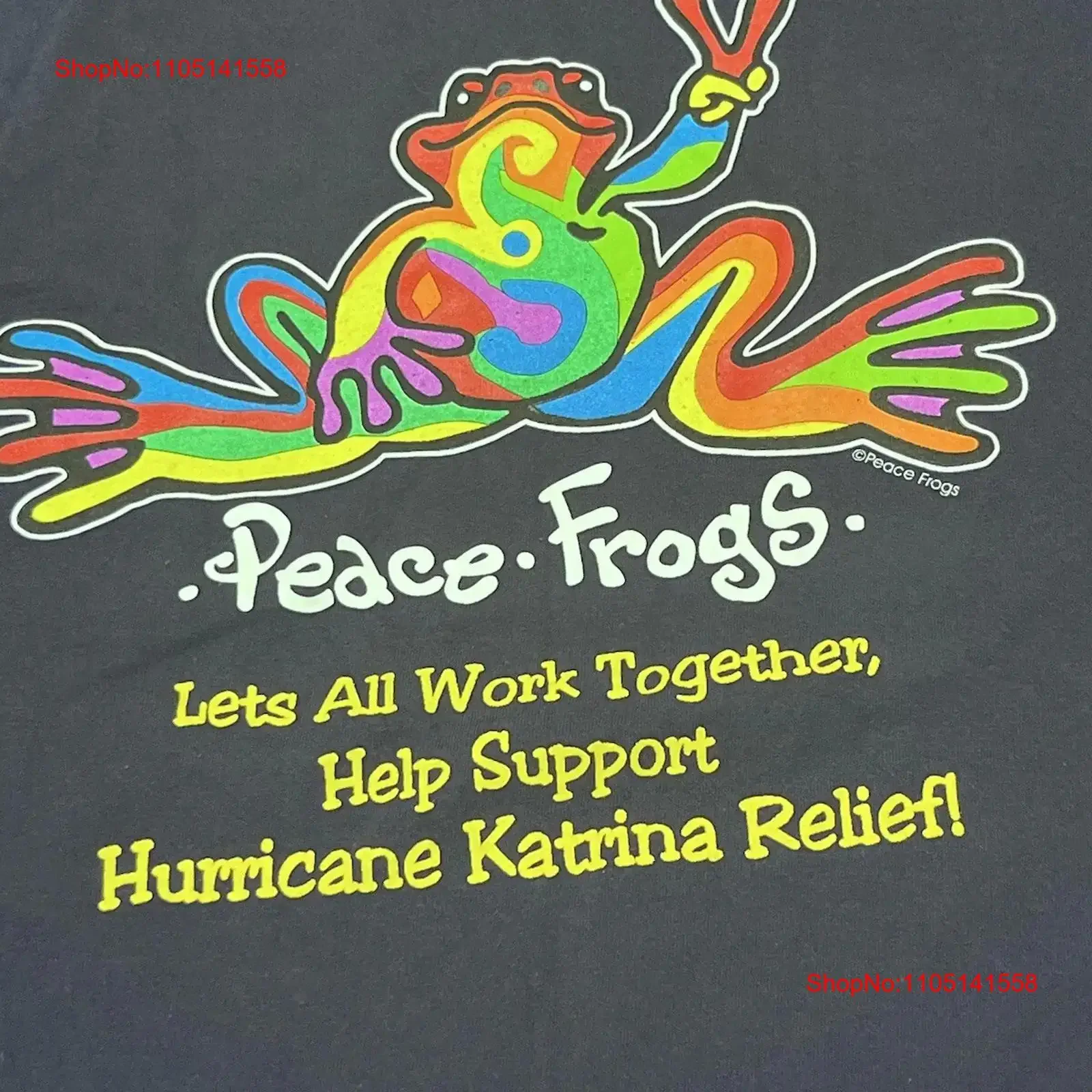 Vintage Peace Frogs Hurricane Katrina Relief T Shirt Men s Large New Orleans vintage Washed fashion Stretched Comfortable