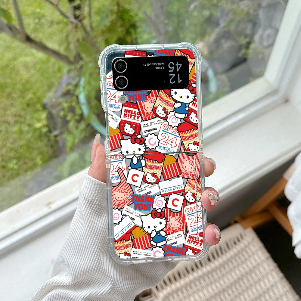 NEW Cute Fun Hello Kittys Cartoon Phone Case for Samsung Galaxy Z Flip 3 4 Z Flip 5 Z Fold 4 5G PC Soft Anti-fall Back Cover