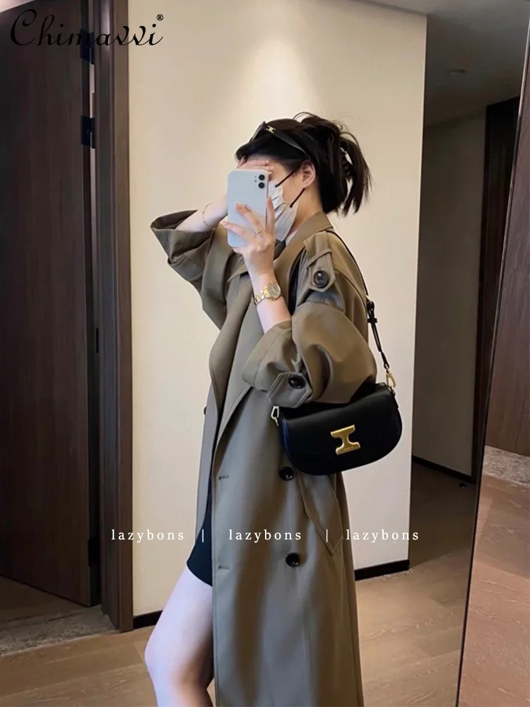 Gabardina de gama alta para mujer, abrigo con solapa de doble botonadura, longitud media, cintura suelta, temperamento, estilo británico, ropa de