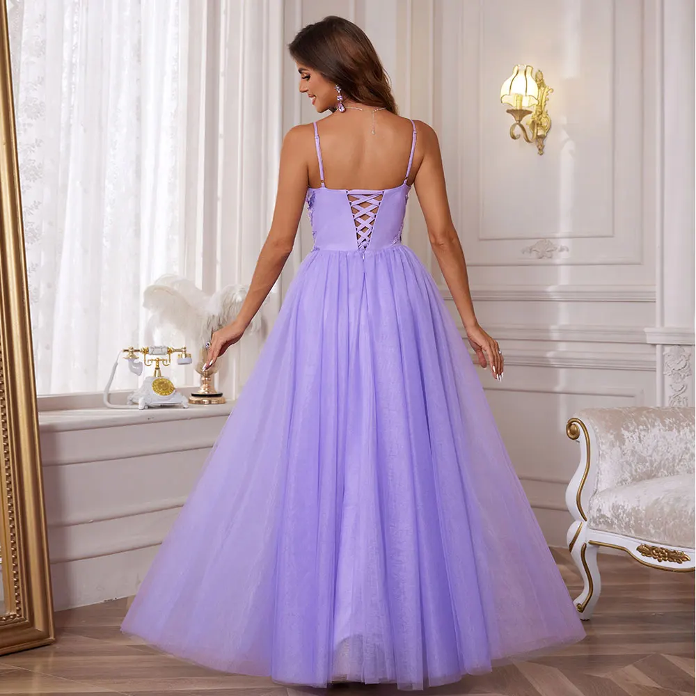 Luxury Beaded Evening Gowns For Women Formal Tulle V Neck Prom Dresses 2024 Long Ball Gown Birthday Party Gown Graduation