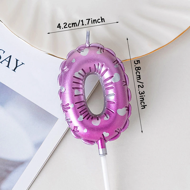 Pink Love Balloon Birthday Candles Birthday Cake Top Cover Number 0-9 Digital Candles Wedding Cake Party Decoration Accessories