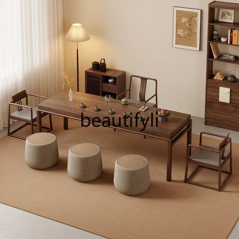 

ls 42New Chinese-style North American black walnut tea table and chair combination light luxury living room home tea table
