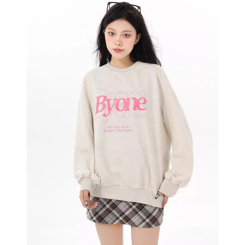 

Spring Grey Women Clothing Korean Fashion Y2K Letter Printing Baggy Jacket Streetwear Solid 2024 NEW Long Sleeves Plush Tops