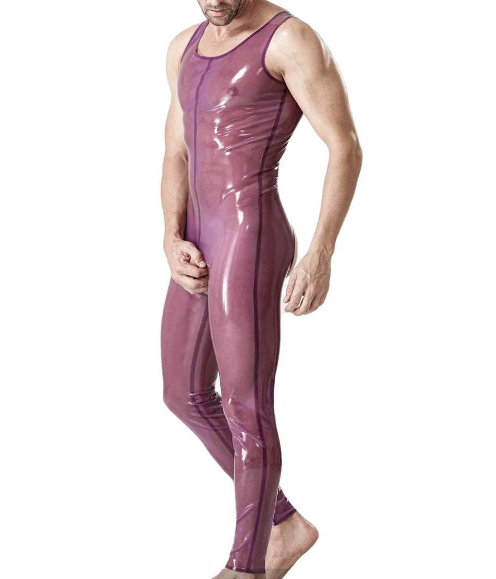 

Men's Latex Crotchless Bodysuit Sleeveless Open Hips