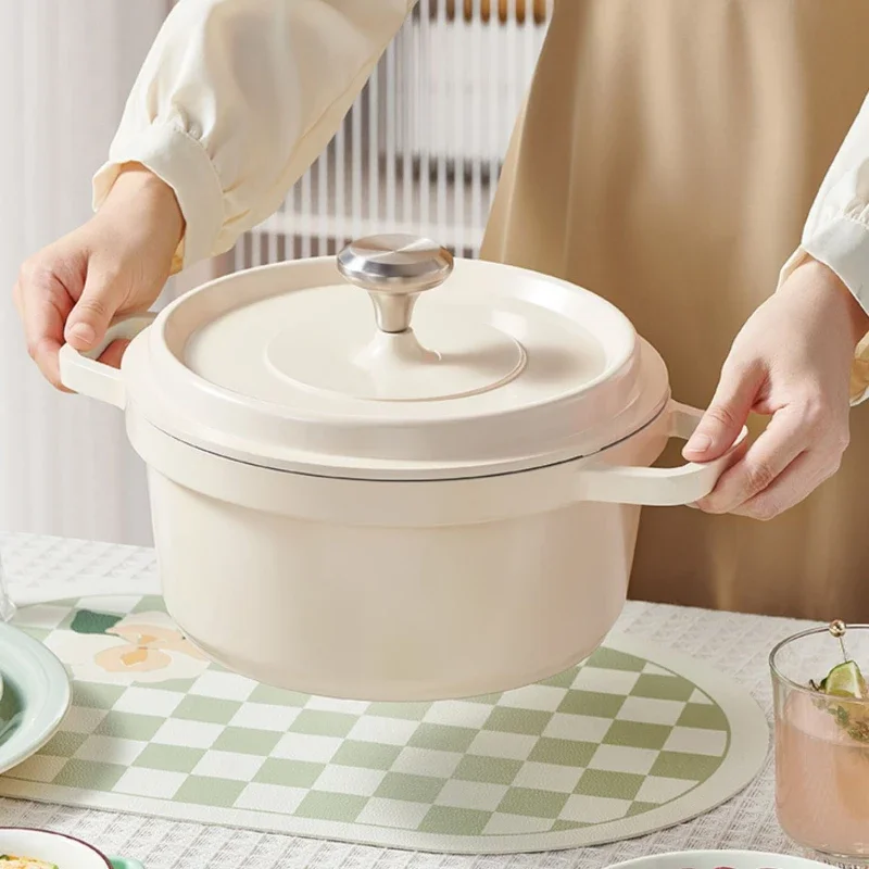 Enamel Stock Pot with Lid Non-stick Saucepan Casserole Nonstick Toxin Free Gather Energy Heat Preservation Gas Induction