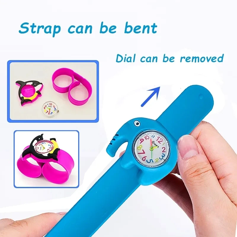 Simpatico cartone animato 3D Dinosauro Leone Elefante Farfalla Unicorno Orologio per bambini Slap Snap on Bracciale Orologio per studenti per bambini Giocattolo