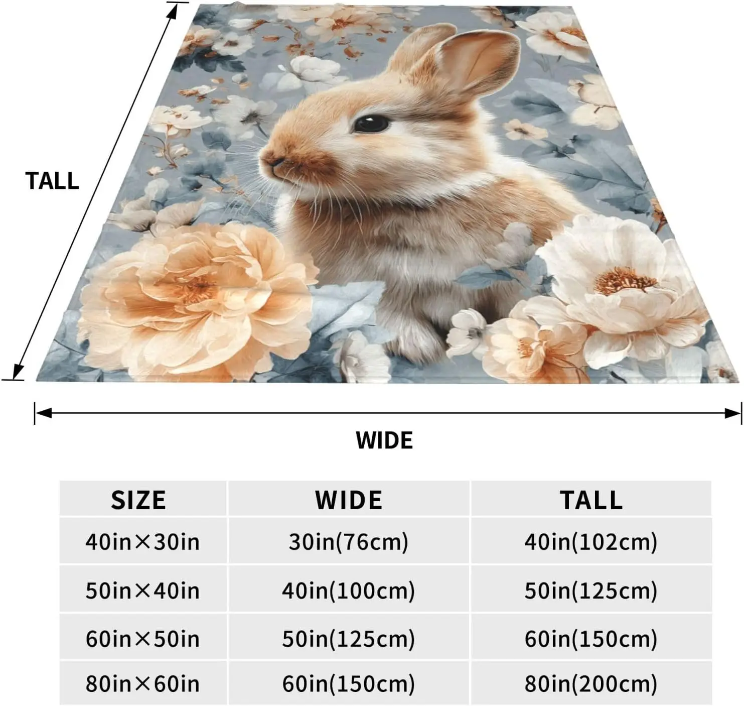 Cute Spring Floral Bunny Throw Blanket Cozy Aesthetic Lap Throw for Living Room Home Decor Seasonal Gift