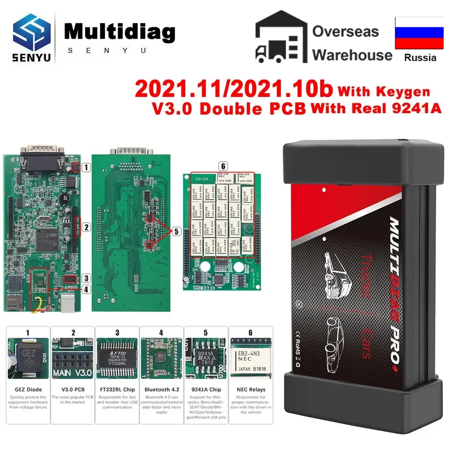 Multidiag Pro V3.0 2021.11 NEC Relays For Car Truck Scanner Auto Tool OBD 2 OBD2 Car Diagnostic For CDP Interface