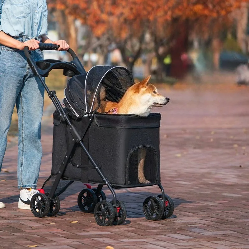 Puppy Cer Uniersal Wheel le Foldle Trael Stroller for Dogs Large Space ediu-sized Dog Accessories Pet Products