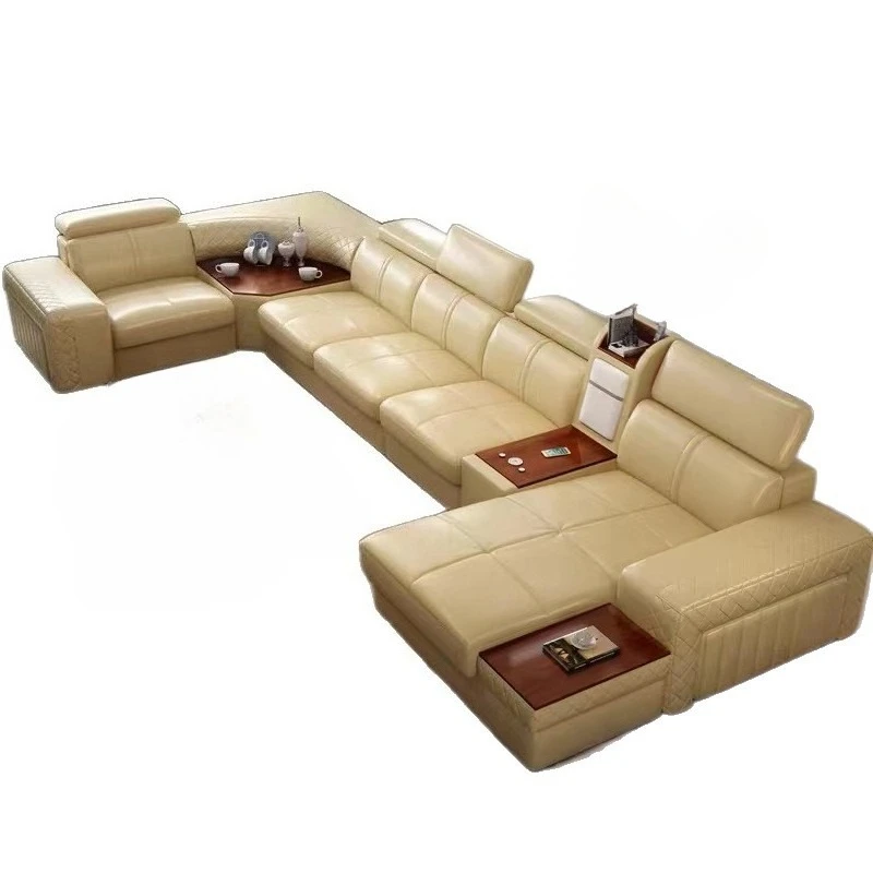 Light luxury multi-functional living room with small refrigerator leather sofa