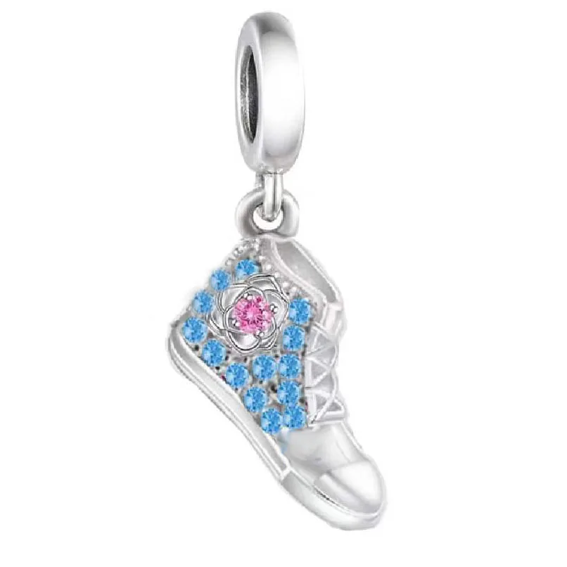 

Fit Original Pan Charms Bracelet Authentic 925 Sterling Silver Sneakers Blue Zircon Shoe Ideal Bead For Making Berloqe DIY