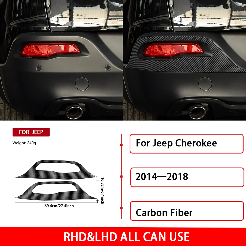 For Jeep Cherokee 2014—2018 Car Accessories Real Carbon Fiber Trail Rear Fog Light Frame Panel Cover Trim Sticker Decoration