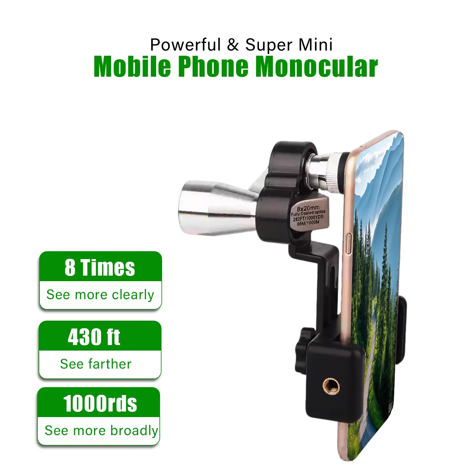 

Мини-телескоп, 8X портативный телефонный телескоп, 442ft/1.000rds монокуляр с зажимом для телефона, BAK4 & FMC карманный монокуляр, зум монокуляр для съемки 1080p видео охота кемпинг