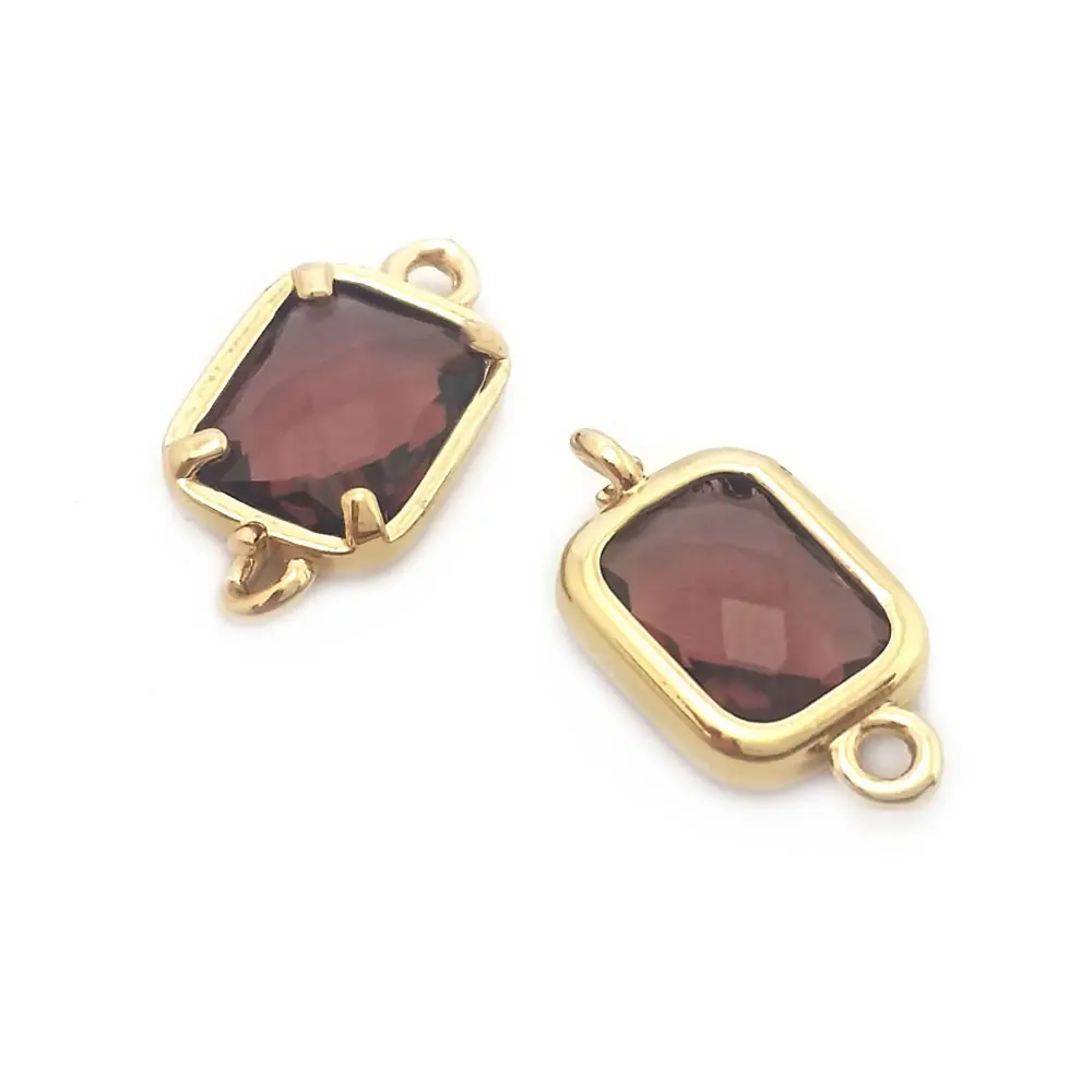 10PCS 6x8MM High Quality 18K Gold Color Brass and Glass 2 Holes Rectangle Connect Charms Pendants Jewelry Diy Accessories