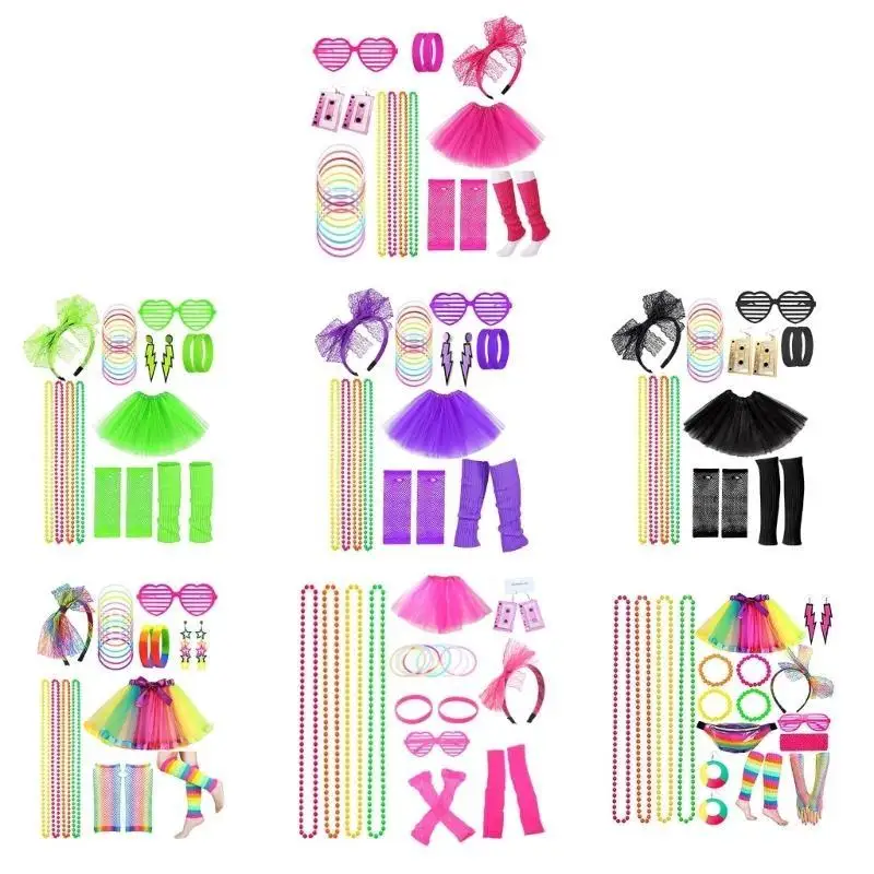 39BD – accessoires Costume des années 80 pour femmes, gants en résille pour robe soirée rétro des années 80, jambières, à