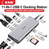 SSK USB C Docking Station Dual Monitor Thunderbolt Dock Triple Display 11 in 1 USB C Hub HDMI 4K RJ45 Ethernet VGA for MacBook