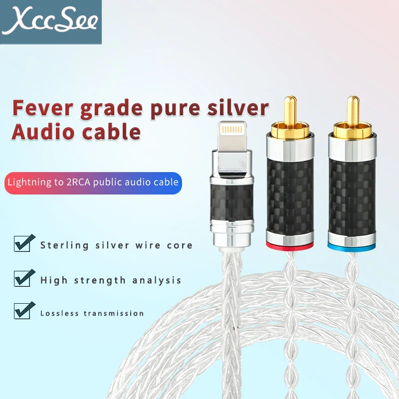 XCCSEE lightning Transfer Dual Lotus Rca Sterling Silver Car AUX Audio 2 audio cable for Apple 1 ⁄ 2