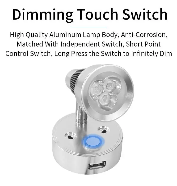 ضوء 12 فولت صمام ثنائي باعث للضوء القراءة RV عكس الضوء القراءة الخفيفة مع شاحن USB للإضاءة الداخلية مقطورة معدات التخييم البحرية