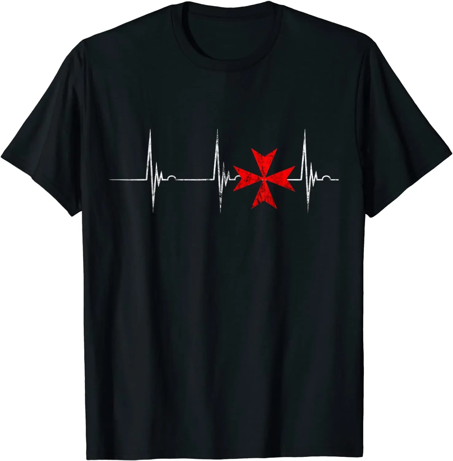 

Funny Maltese Cross Heartbeat EKG Pulse Hospitaller Crusader T-Shirt. Summer Cotton Short Sleeve O-Neck Mens T Shirt New S-3XL