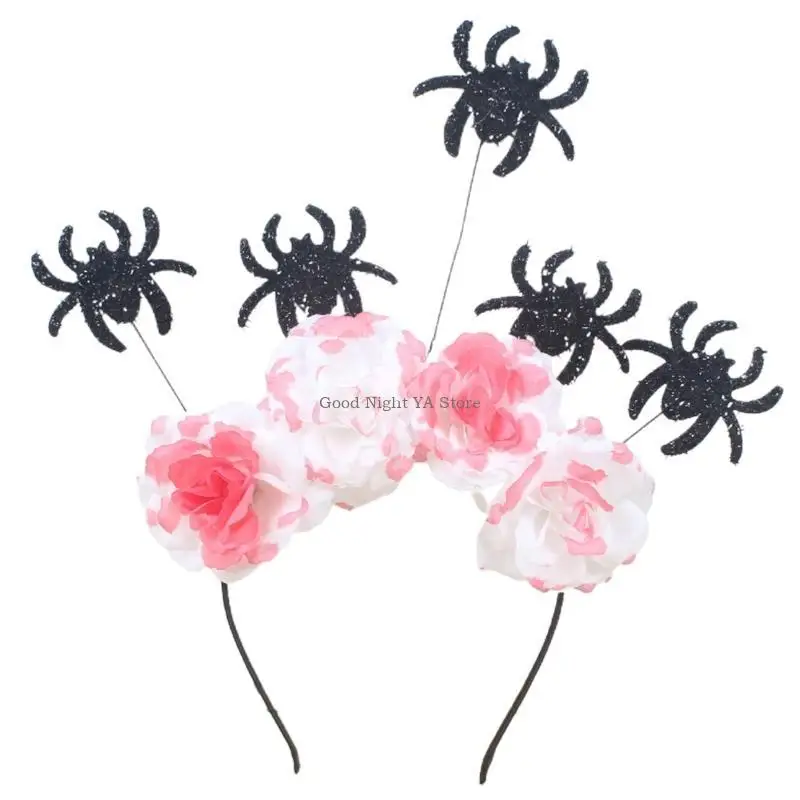 عصابة رأس على شكل تيجان الهالوين على شكل عنكبوت للبنات، عصابة رأس على شكل زهرة هالو