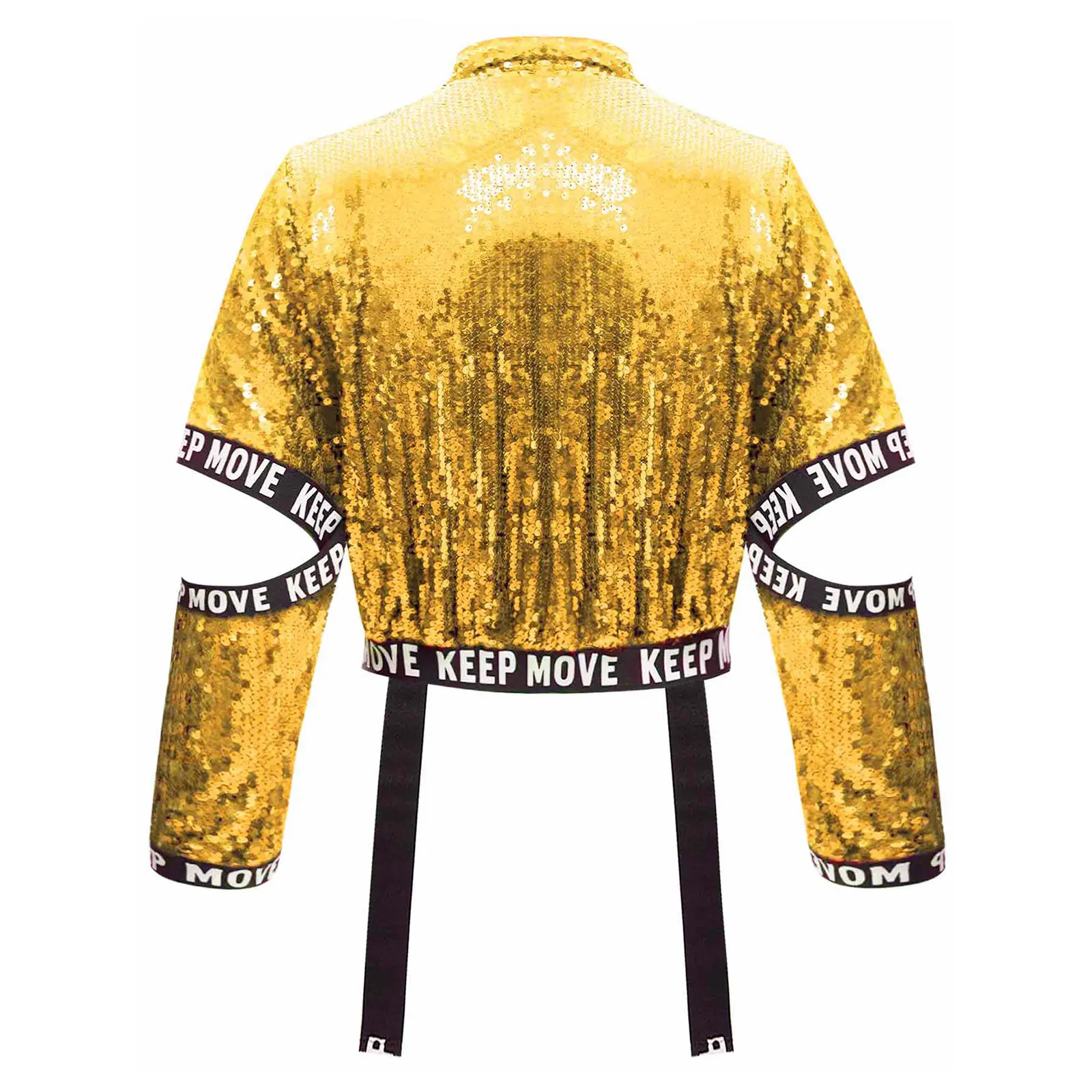 Crianças meninas hip-hop jazz dança topos palco desempenho traje recorte mangas carta impressa elásticos jaqueta de lantejoulas outerwear