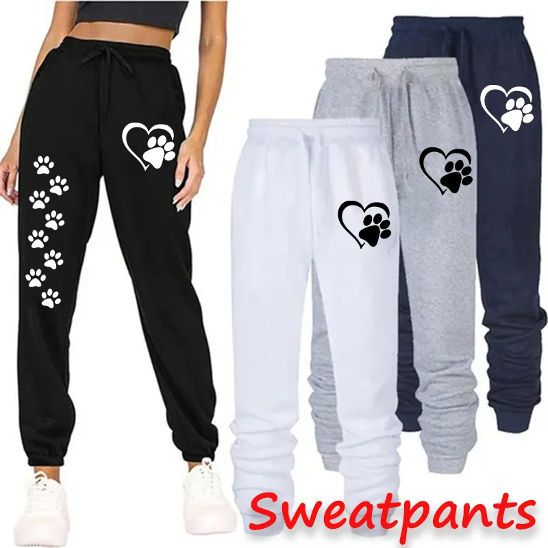 

Women Cat Paw Printed Sweatpants High Quality Long Pants Jogger Trousers Outdoor Casual Fitness Jogging Pants