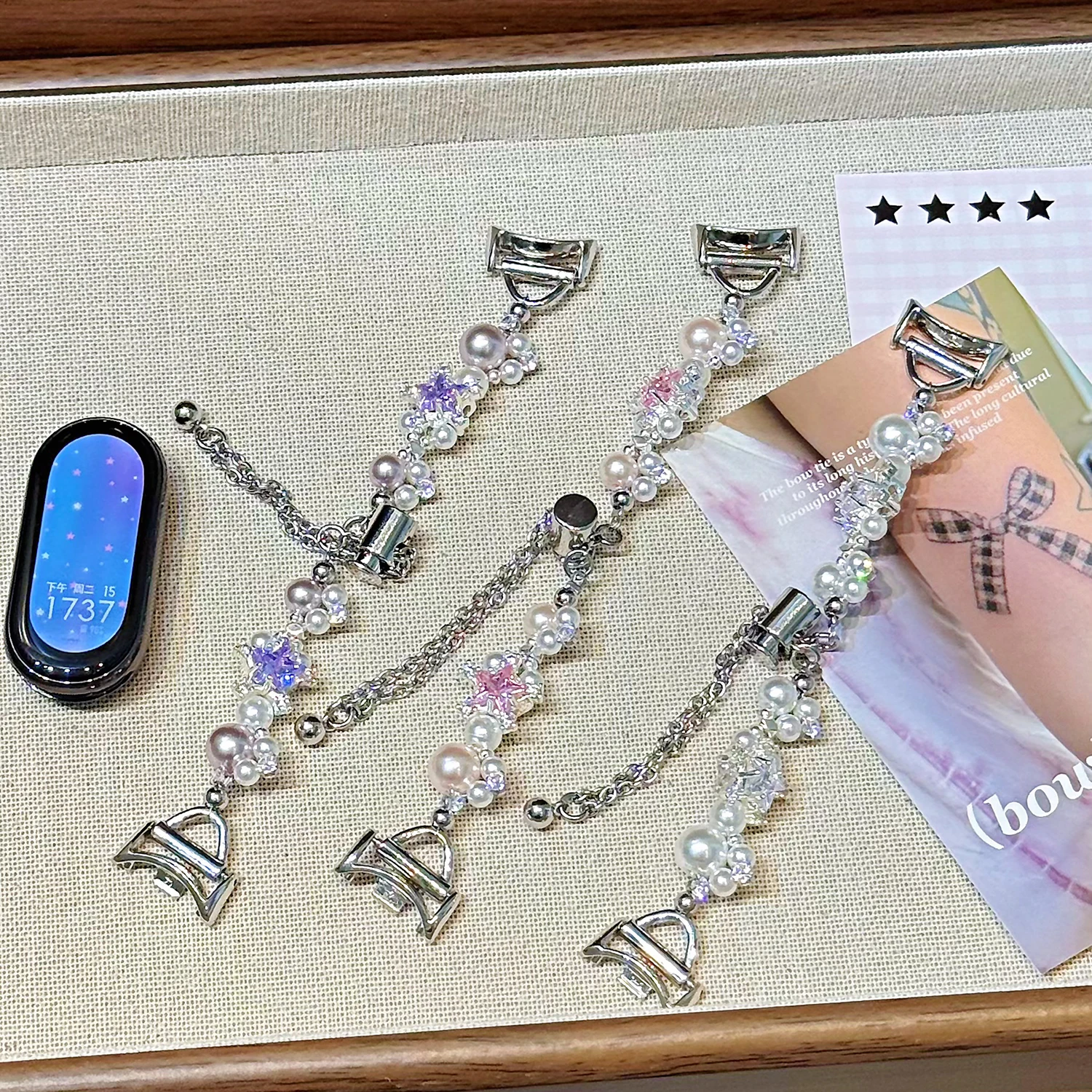 New Sparkling Star Pearl Bracelet for Xiaomi Band 8/9 Pro 10 Women's Summer Strap for Redmi Watch 4/5 Universal 18/20/22mm