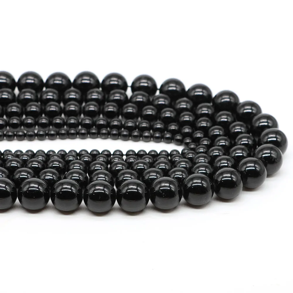 4 6 8 10mm Natural Black Obsidian Beads Smooth Round Loose Stone Bead For Jewelry Making Diy Charm Bracelet Necklace Accessories