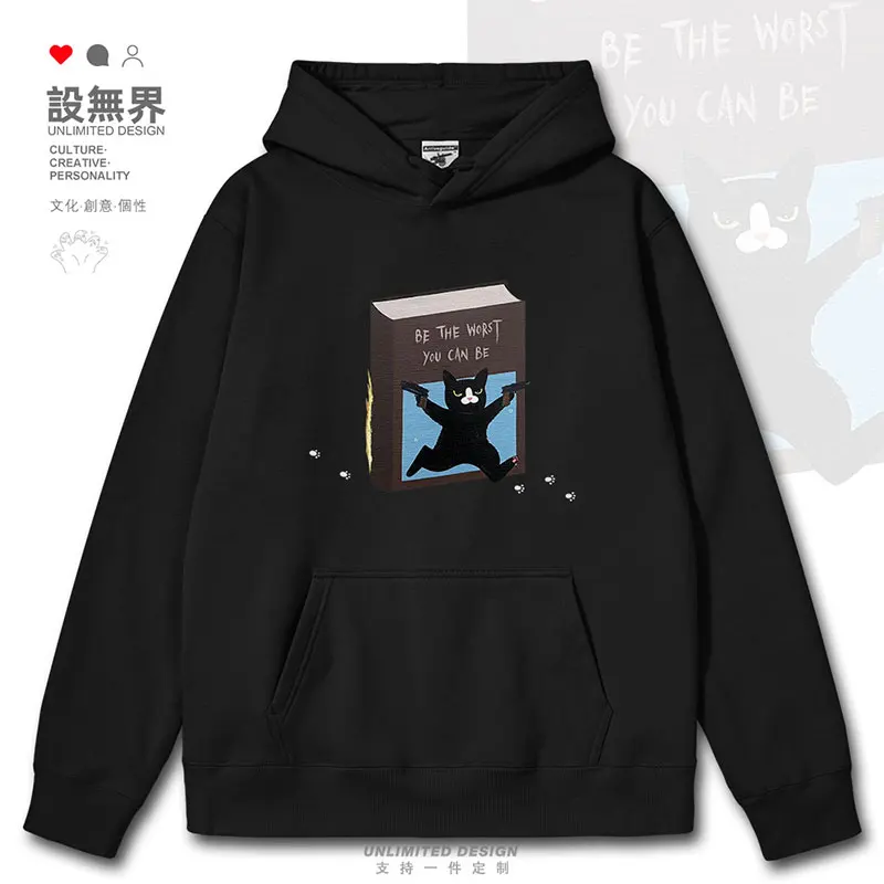 Japanese Angry Cat Killing Funny Cartoon Pattern mens hoodies Coat jerseys casual sporting long sleeve clothes autumn winter