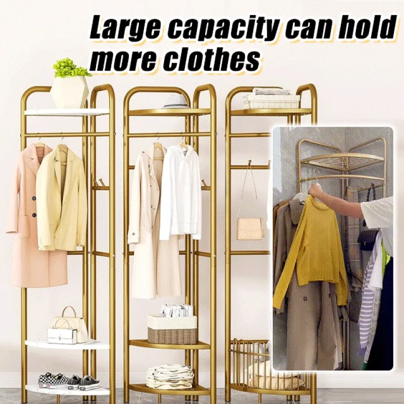 Household bedroom folding corner coat rack rod floorstanding clothes rack room hanging clothes rack