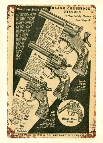 wall art 1938 Blank Cartridge Pistols Break Open Revolver Style metal tin sign