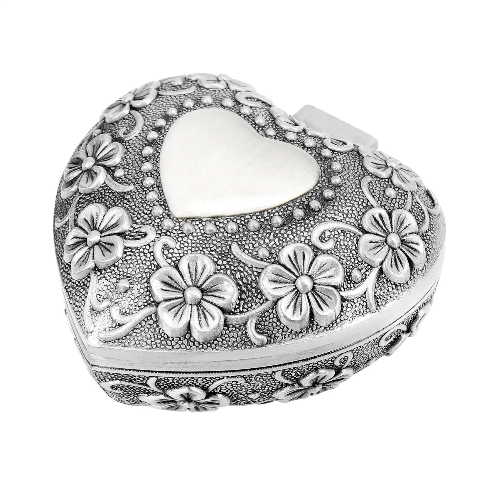 Classic Vintage Antique Heart Shape Jewelry Box Ring Small Trinket Storage Organizer Chest Christmas Gift,Silver