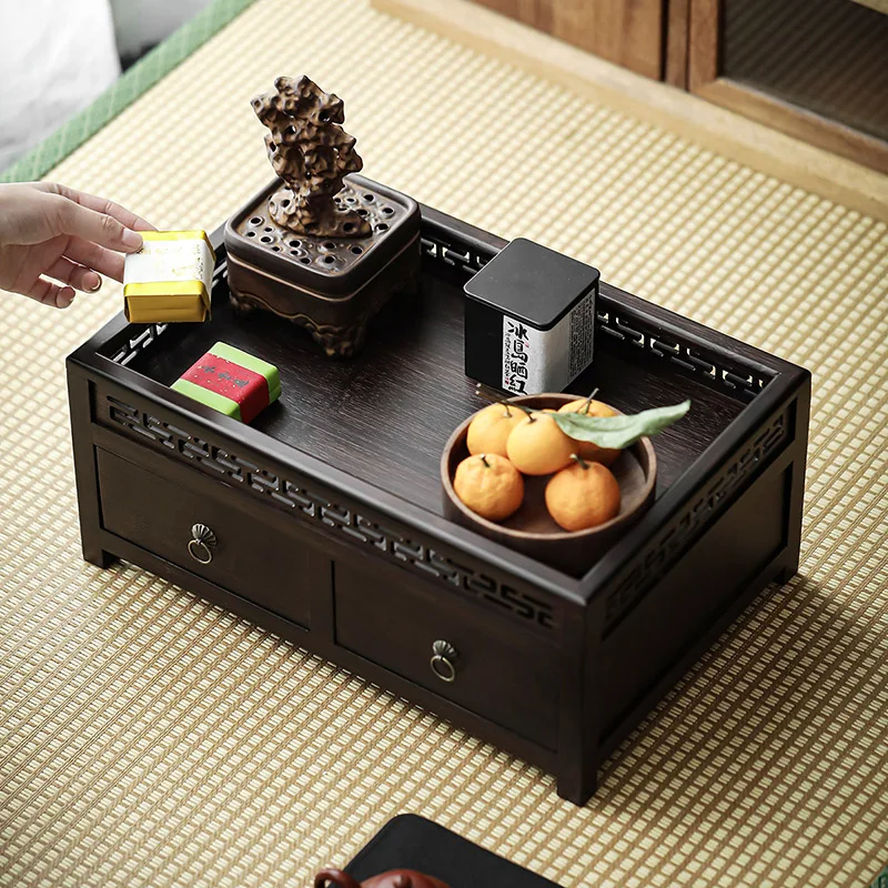 Bamboo Walnut-Colored Tea Set Storage Box, Tea Canister Rack, Kung Fu Tea Set Placement Accessories, Practical