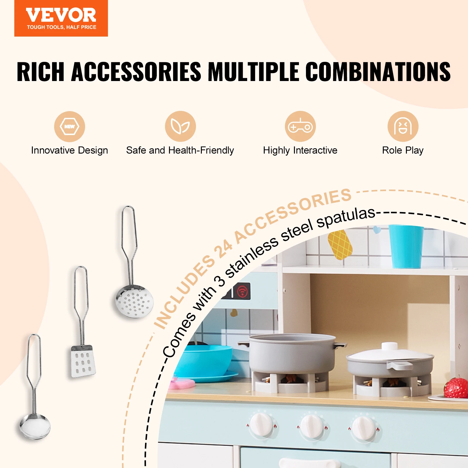 Vevor cozinha contador jogar conjunto diy simulado cozinhar comida utensílios de mesa jogar casa com som fingir jogo brinquedo presente criança menino crianças