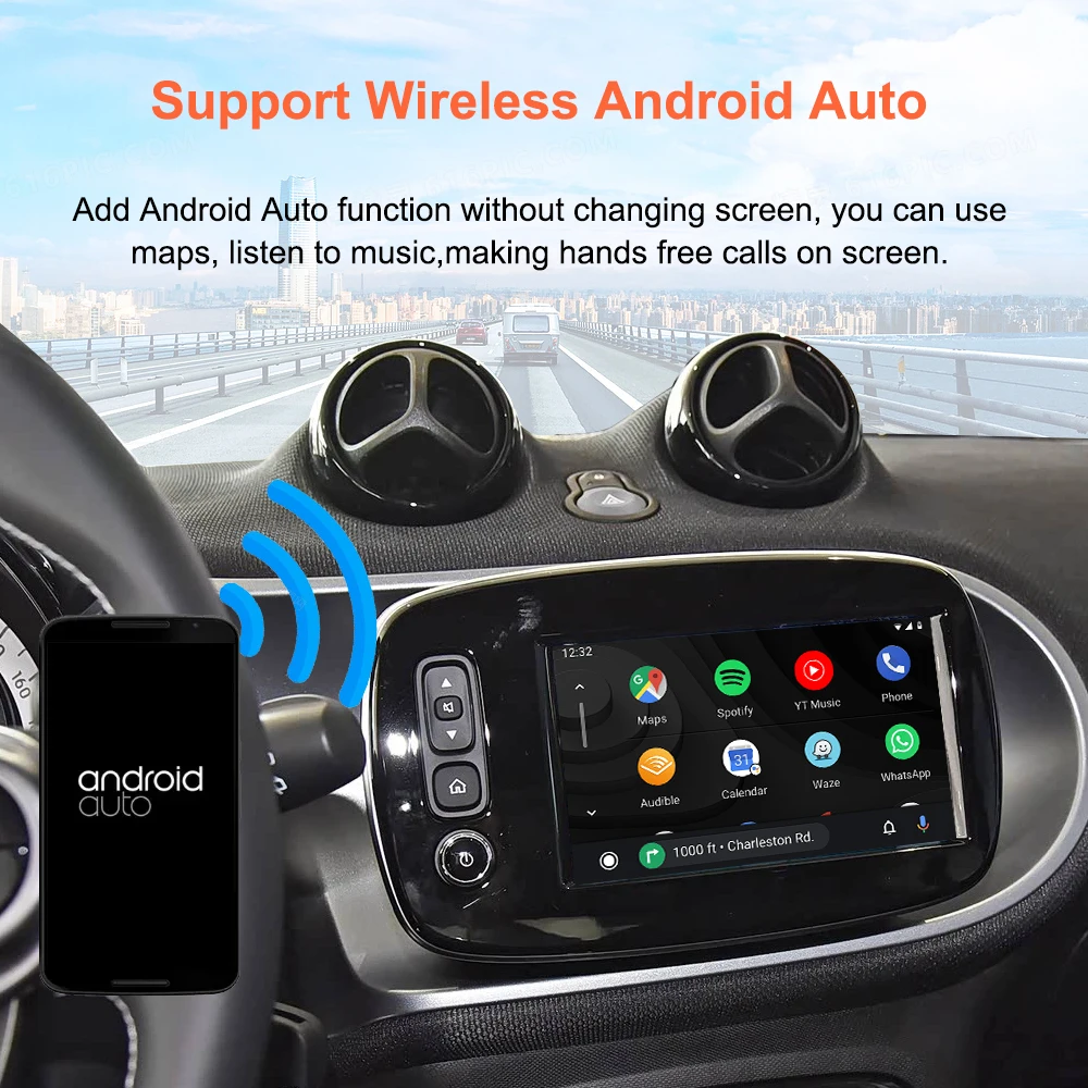 Bonroad Wireless Carplay Android Auto Nachrüstsätze für Mercedes Benz Smart 453 Fortwo Forfour 2016-2019 Interface Mirror Link – Detail 6