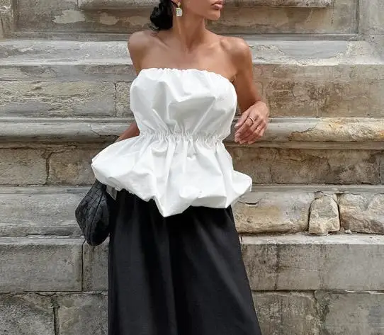 

2026 summer new women's fashionable and sexy strapless vest, personalized temperament waist cinching top, women's clothing