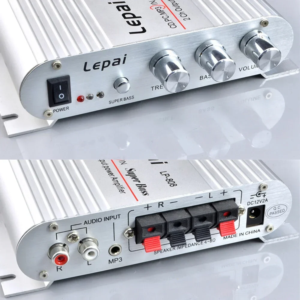 Lepy LP-808 Mini amplificatore di potenza per auto hi-fi digitale 2.0 canali Subwoofer digitale Stereo BASS Audio Player adatto per MP3, MP4