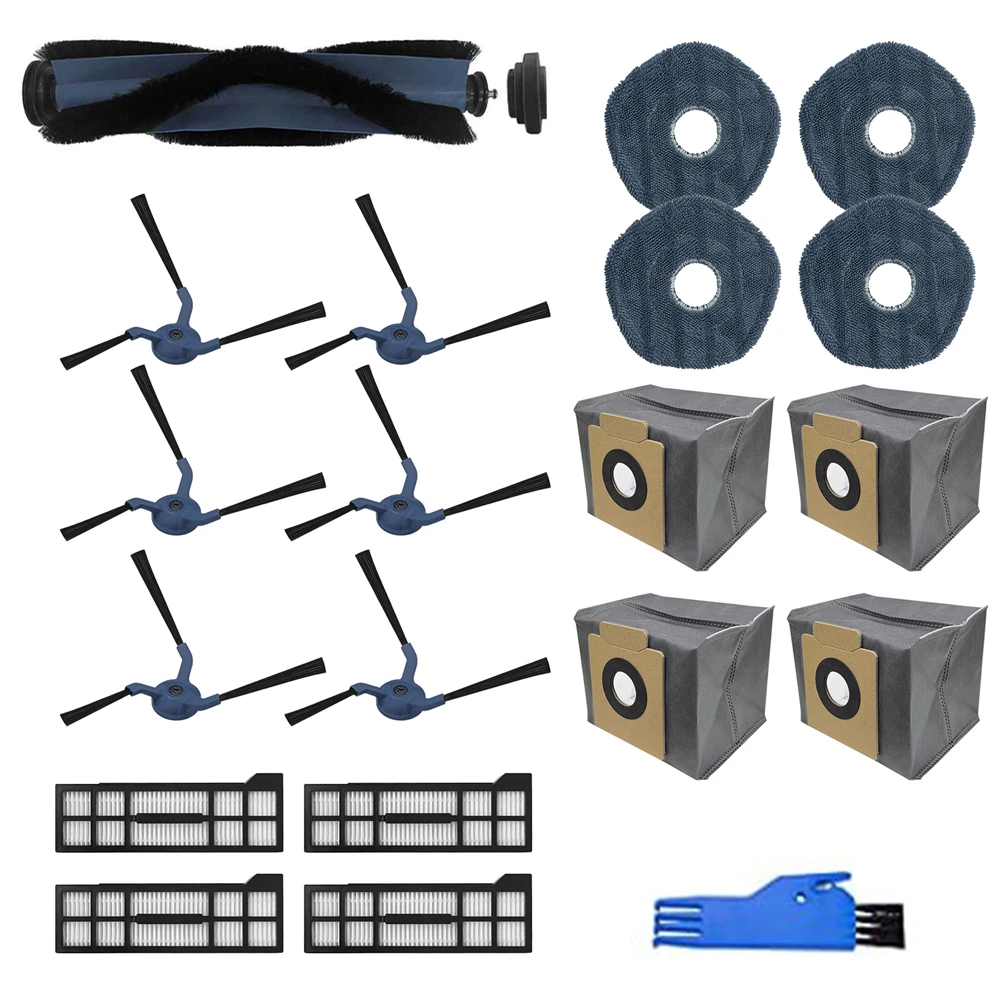 

20 шт., чистящие наборы, основная щетка-1 шт., боковая щетка-6 шт., фильтр НЕРА-4 шт., ткань для швабры-4 шт., пылесборник-4 шт., маленькая щетка-1 шт., для EUFY X10 PRO OMNI