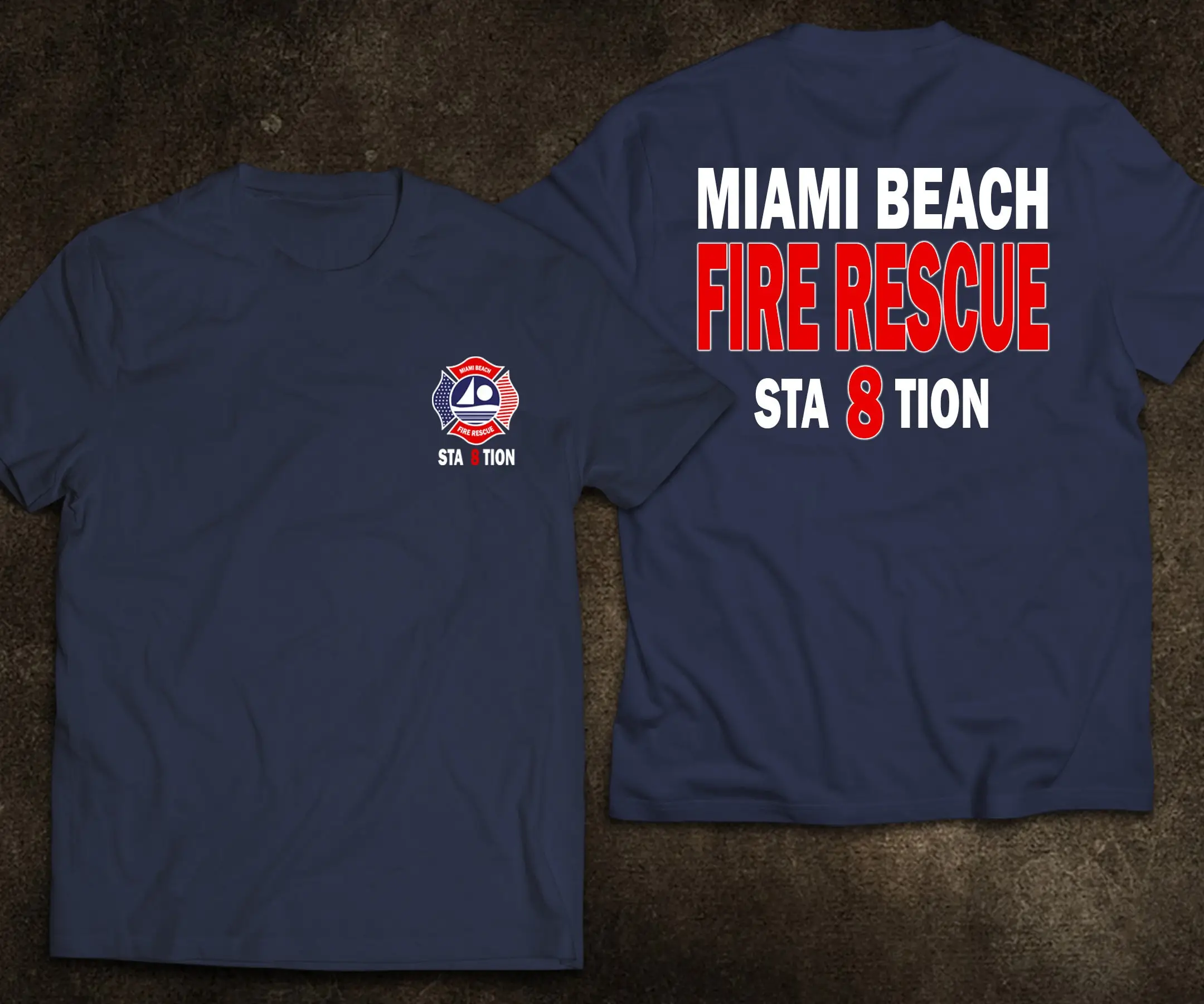 Fire Rescue Miami Beach Florida Fire Department Us United State Firefighter Emergency Service Tshirt