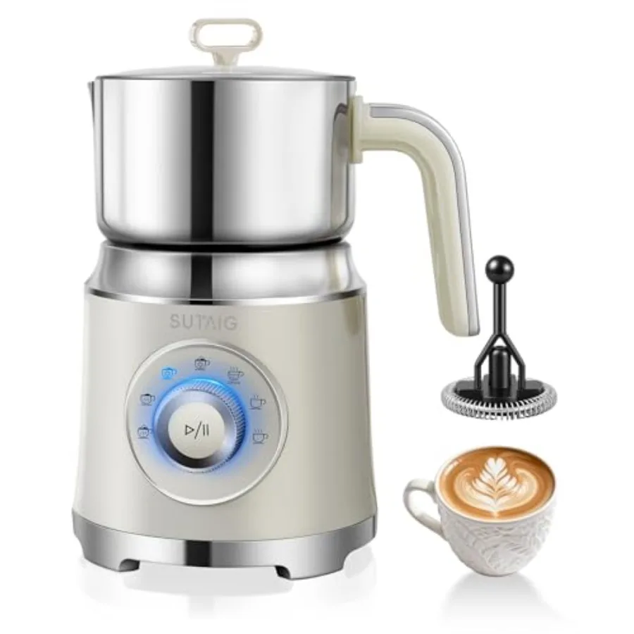 

Milk Frother 27oz All-in-1 Milk Steamer and Frother for Coffee Stainless Steel White Variable Froth Thickness Precise Temperatu
