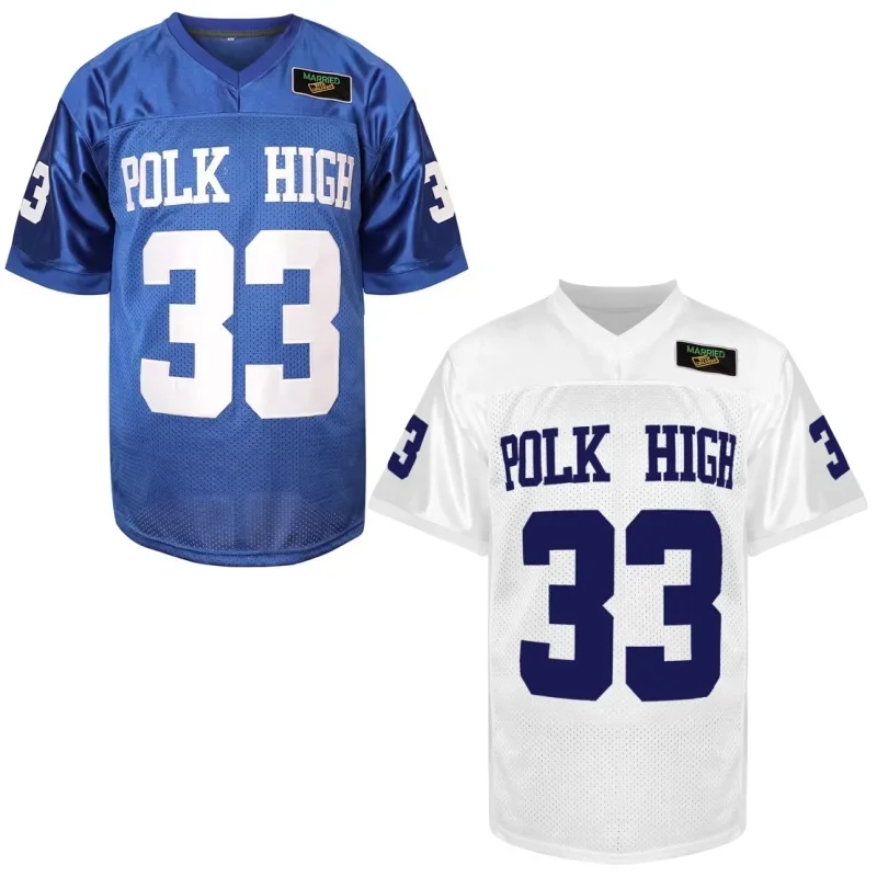 LangMaoAL BUNDY Rugby Jersey #33 POLK HIGH American Football Shirt Quick Drying Married With Children TV Sewing Soccer Clothing