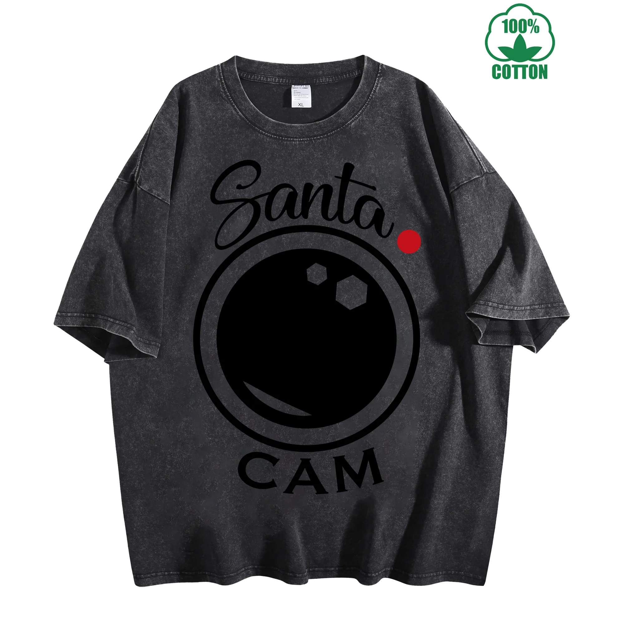 تي شيرت سانتا كام فينتاج مغسول 230 جرام 100% قطن للجنسين مريح كبير الحجم ملابس الشارع