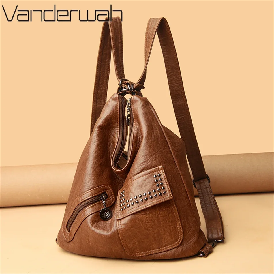 Leather Luxury Handbags women bags designer Multifunction Shoulder Bags for Women 2024 Travel Back Pack Mochila Feminina Sac New