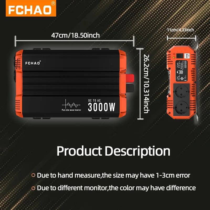 FCHAO 6000W Pure Sine Wave Inverter 12V 24V To 220V 230V Power Converter LCD Display Voltage Transformer Auto Accessories UPS