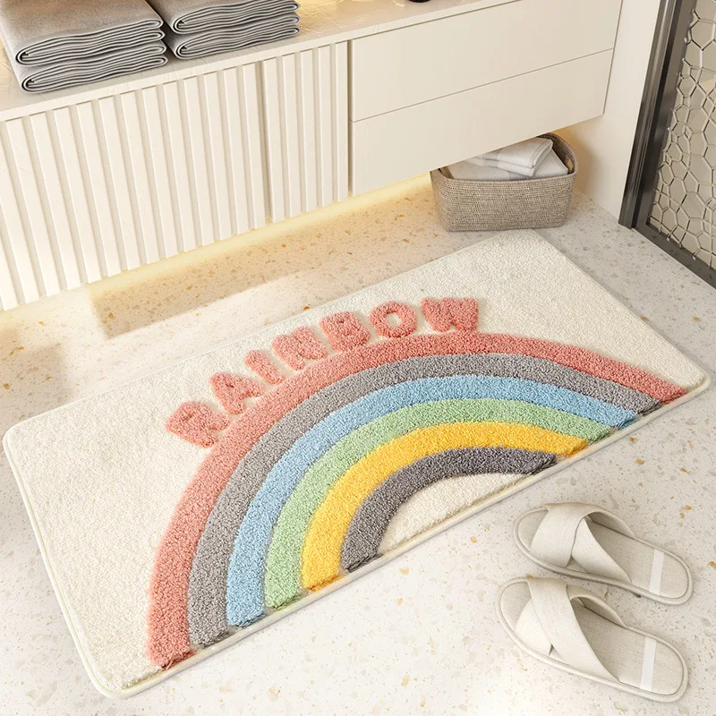 

50x110cm Long Bath Mat Cartoon Series Flocked Bathroom Carpet Thickened Plush Water-absorbent Anti-slip Foot Mat Bedside Rug