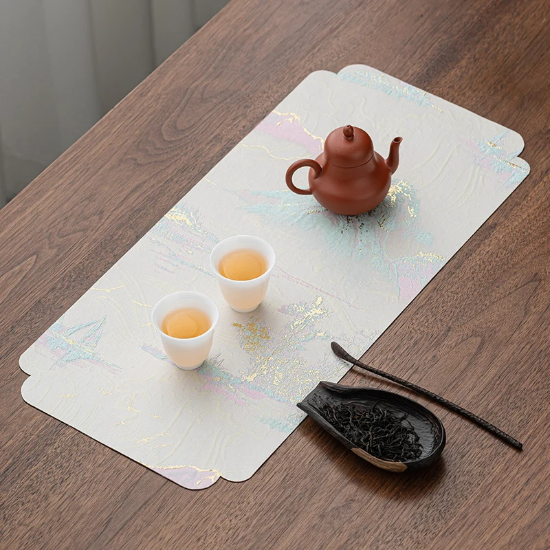 Brocade Embossed Double-Sided Tea Mat New Chinese Style Zen Retro Table Runner Heat Proof Pot Tray Tablecloth Owner