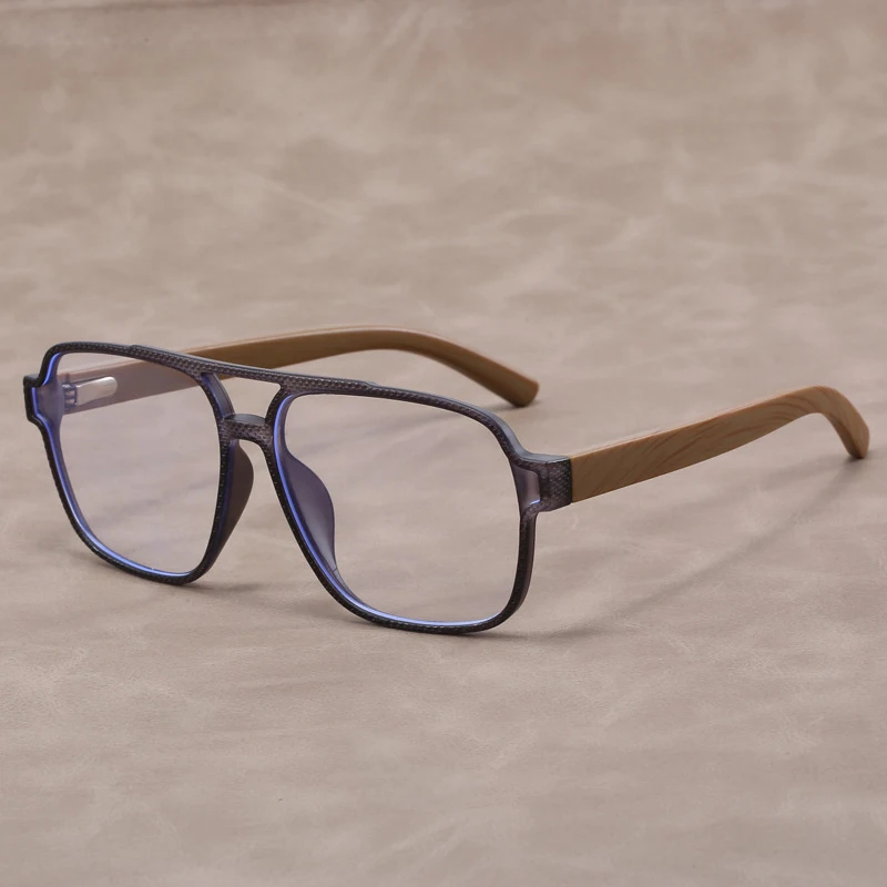 Frame Hipster male personality square frame retro anti-blue glasses frosted texture imitation wood mirror legs frame for women