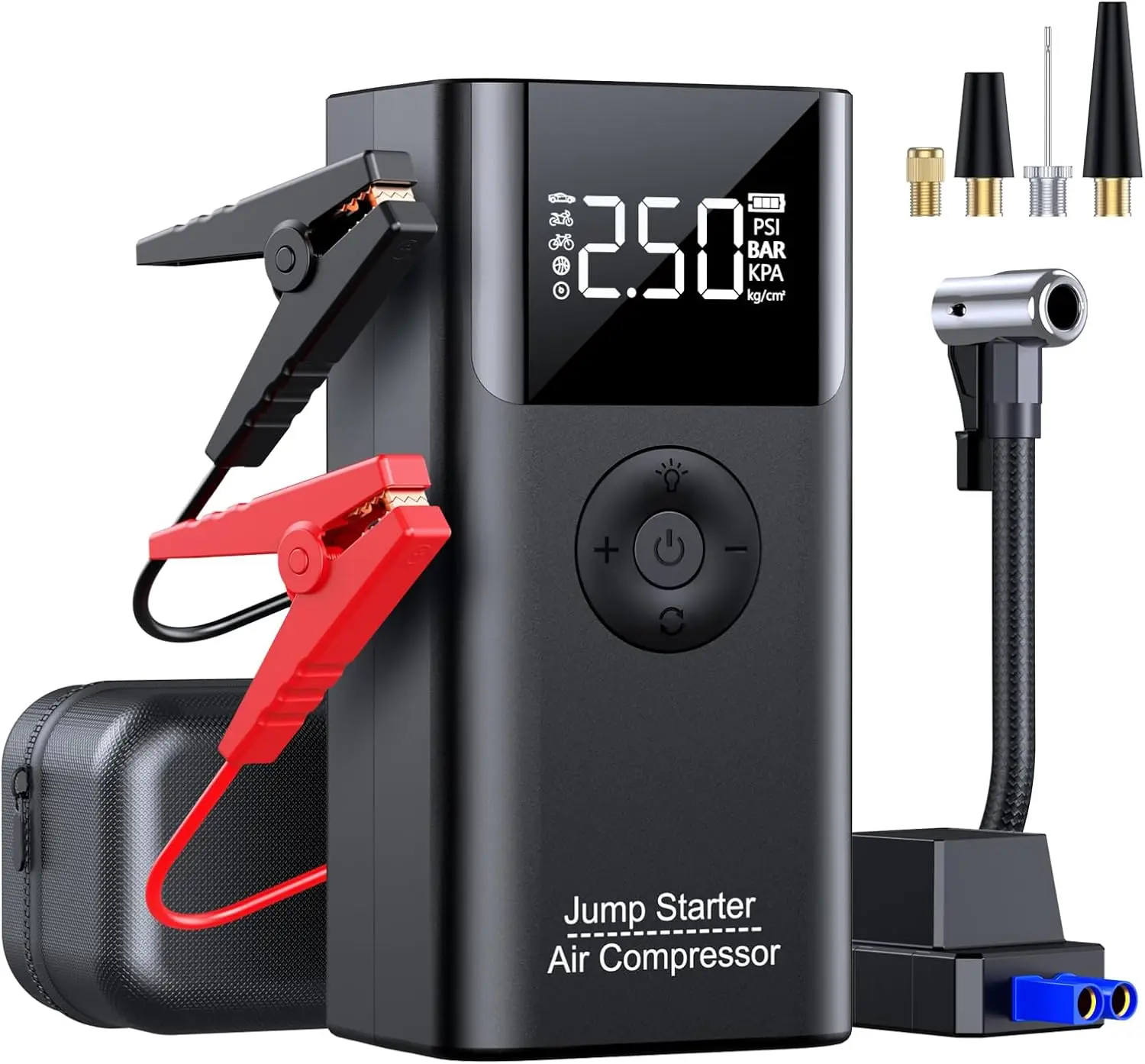

10-in-1 Portable Jump Starter with Air Compressor, 3500A 150PSI for Cars and Trucks, Includes Power Bank and LED Lights