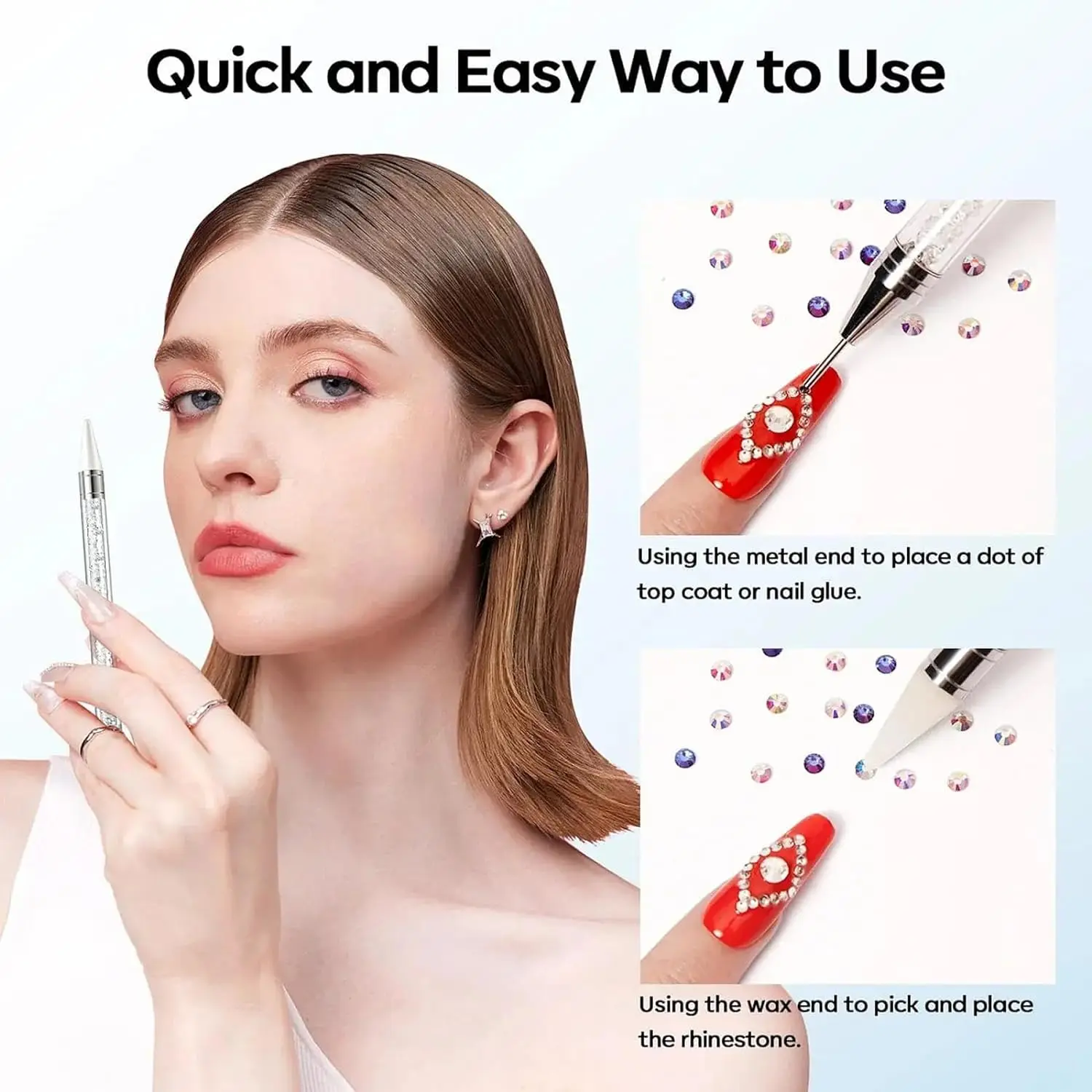 ラインストーンピッカーツール ドットペン 6つのワックスチップ付き デュアルエンドマニキュアネイルアート DIYデコレーション ラインストーンと宝石用