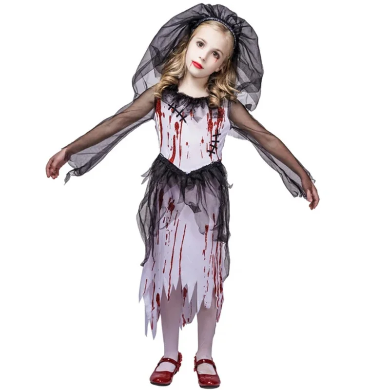 Costume de Cosplay Effrayant de Zombie Sanglant pour Fille, Robe de ix, Carnaval, Pourim, Parade, Halloween